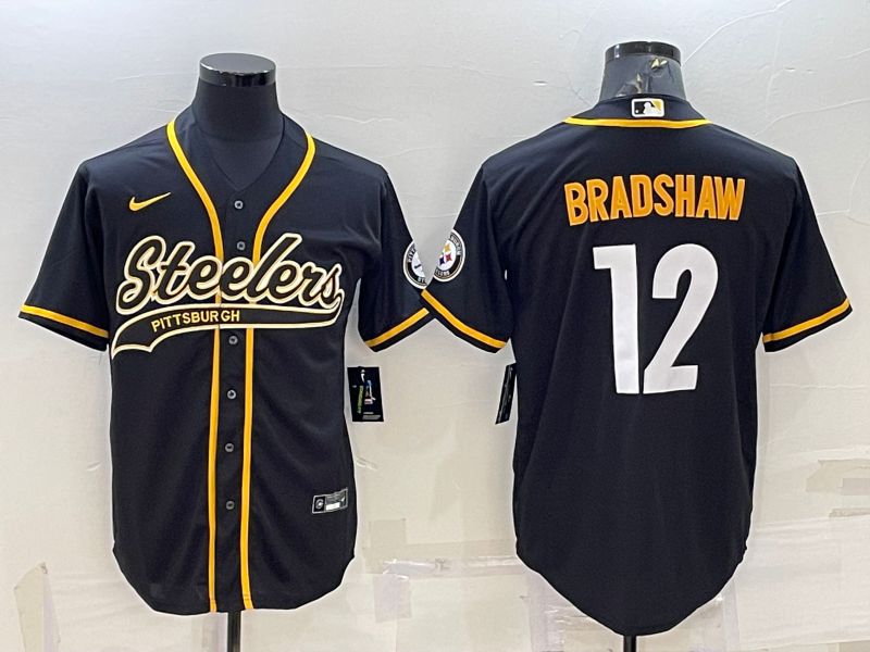 Men Pittsburgh Steelers #12 Bradshaw Black 2022 Nike Co branded NFL Jersey